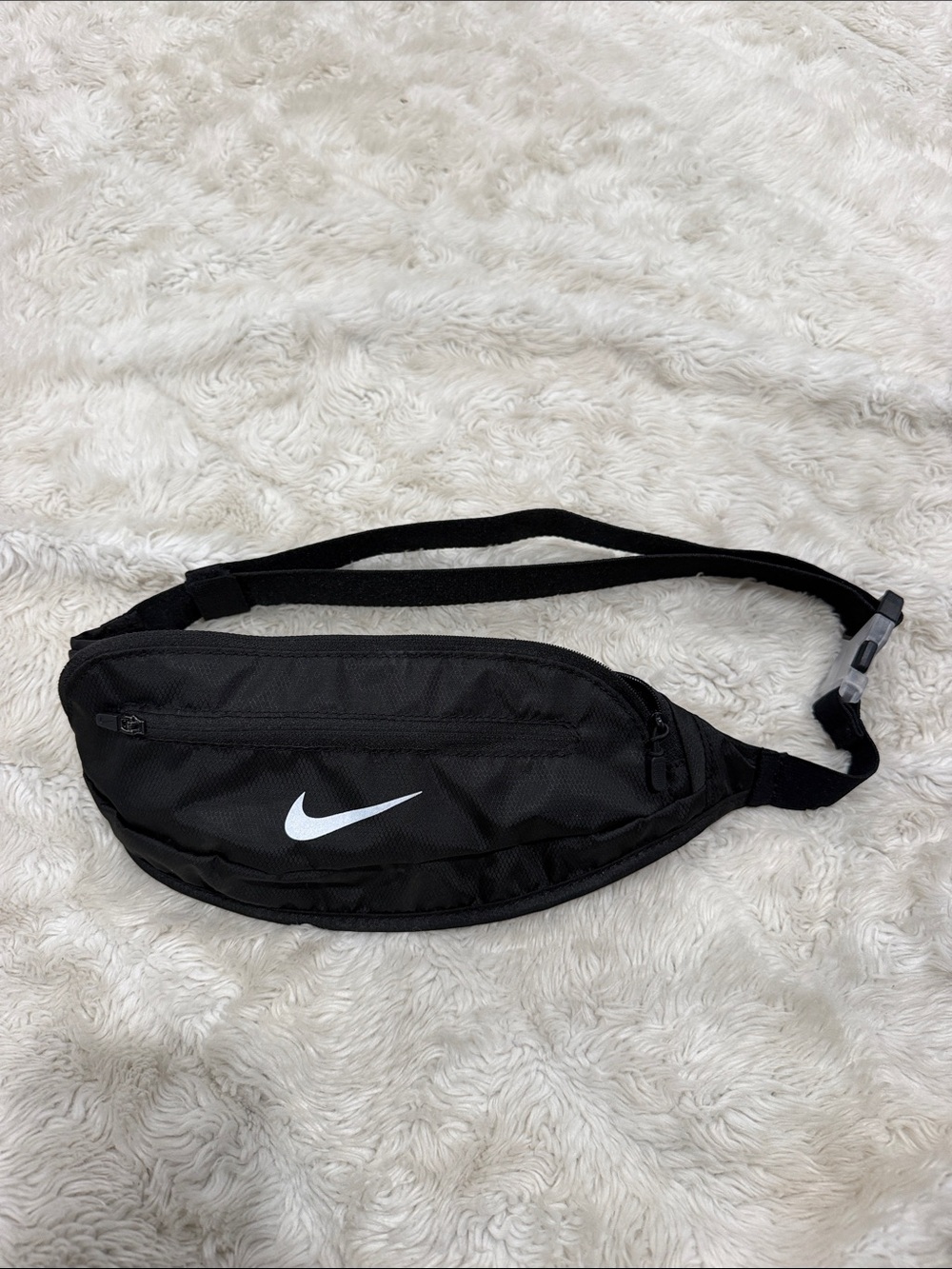 Nike Black Waist Fanny Pack with White Swoosh Logo Running bag